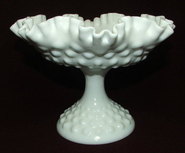 Vintage Fenton Milk Glass Hobnail Pedestal Bowl