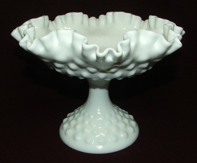 Vintage Fenton Milk Glass Hobnail Pedestal Bowl