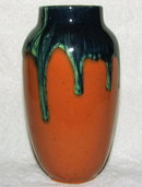 Mid-Century Burnt Orange & Blue/Green Drip Glaze Pottery Vase
