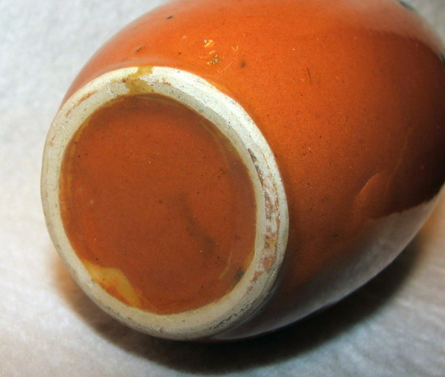 Mid-Century Burnt Orange & Blue/Green Drip Glaze Pottery Vase