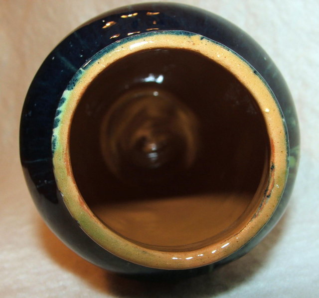 Mid-Century Burnt Orange & Blue/Green Drip Glaze Pottery Vase