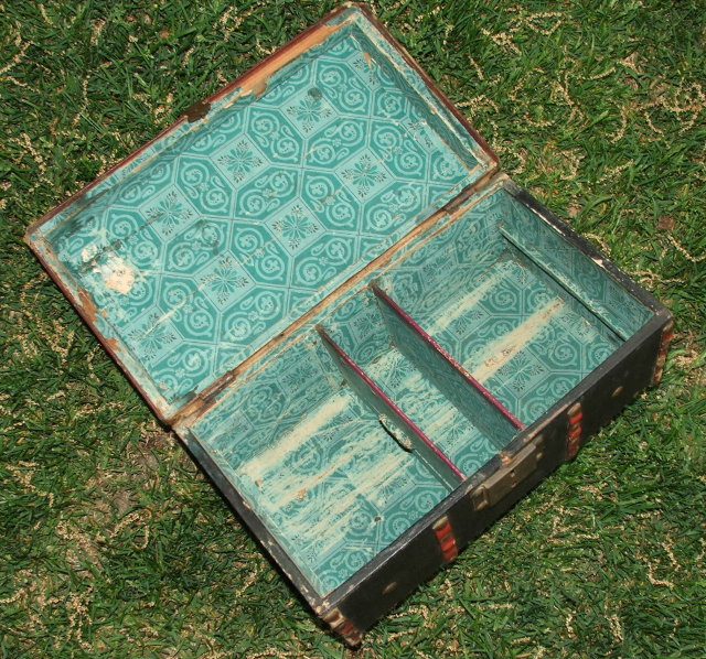 Antique Wooden Flat Top Doll Trunk
