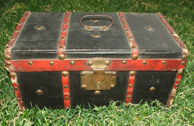 Antique Wooden Flat Top Doll Trunk