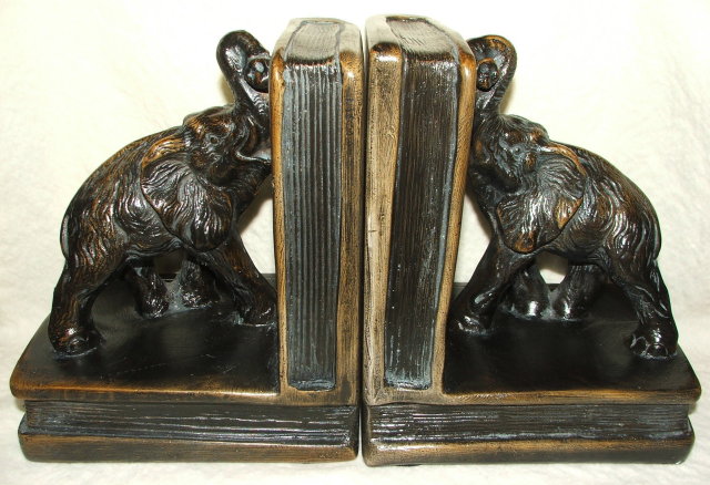 Vintage / Antique Chalkware Elephant Bookends