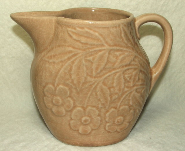 Old Brush McCoy Flower Embossed Tan Pitcher