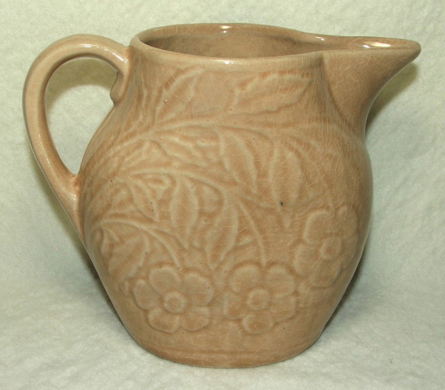 Old Brush McCoy Flower Embossed Tan Pitcher