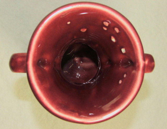 Vintage Shawnee Burgundy Bow Handle Vase