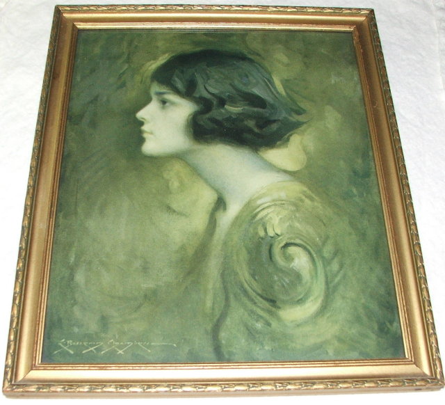 Framed Antique Charles Bosseron Chambers Portrait of Young Woman Print