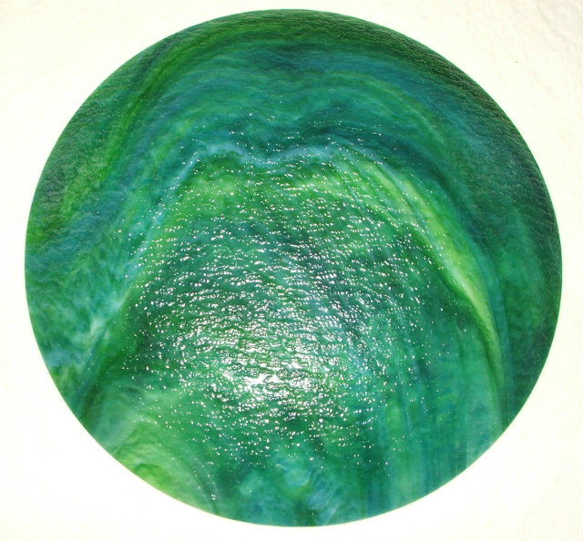 Vintage Kokomo Opalescent Jade Green & Blue Glass Decorative Plate with Applied Gold Floral Design