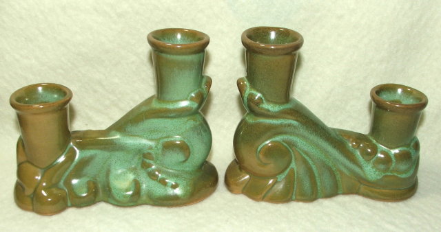 Pair of Frankoma Ada Clay Double Candle Holders