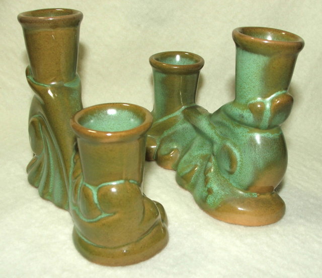 Pair of Frankoma Ada Clay Double Candle Holders