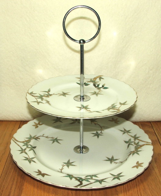 Vintage Craftsman China Gold Encrusted Bamboo Two Tier Tidbit Server