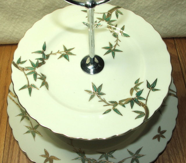 Vintage Craftsman China Gold Encrusted Bamboo Two Tier Tidbit Server