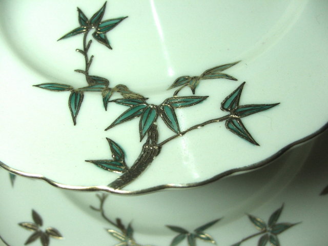 Vintage Craftsman China Gold Encrusted Bamboo Two Tier Tidbit Server