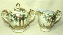Vintage Craftsman China Gold Encrusted Bamboo Sugar & Creamer