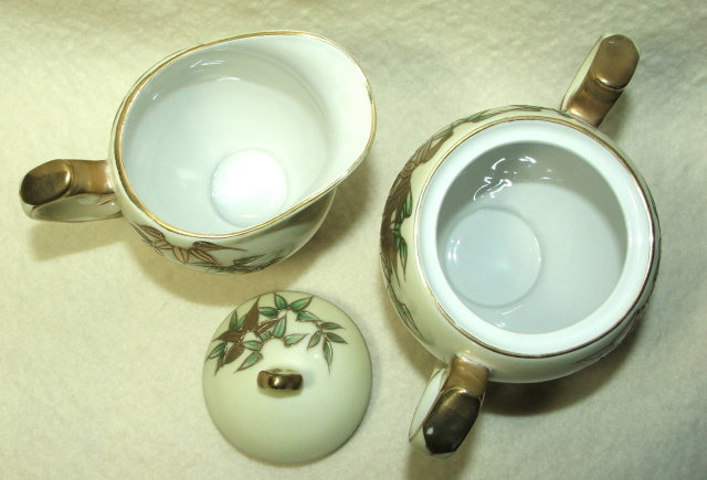 Vintage Craftsman China Gold Encrusted Bamboo Sugar & Creamer