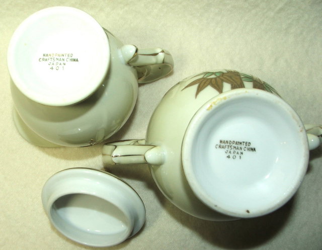 Vintage Craftsman China Gold Encrusted Bamboo Sugar & Creamer
