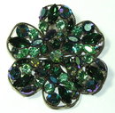 Brilliant Regency Peridot Green & Meridian Blue Rhinestone Brooch Pin