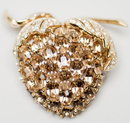 Fabulous Ciner Topaz Glass Stone and Rhinestone Strawberry Brooch Pin