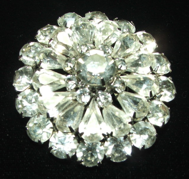 Vintage Prong-Set Rhinestone Starburst Flower Brooch Pin