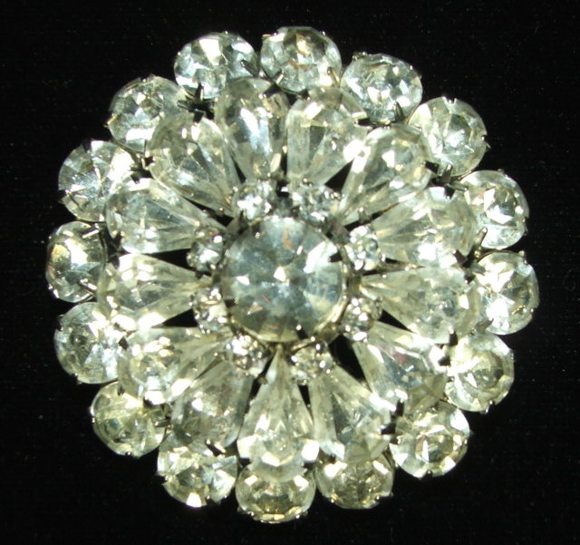 Vintage Prong-Set Rhinestone Starburst Flower Brooch Pin