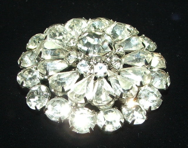Vintage Prong-Set Rhinestone Starburst Flower Brooch Pin