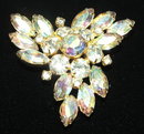 Stylish Vintage Crystal Aurora Borealis Rhinestone Brooch Pin