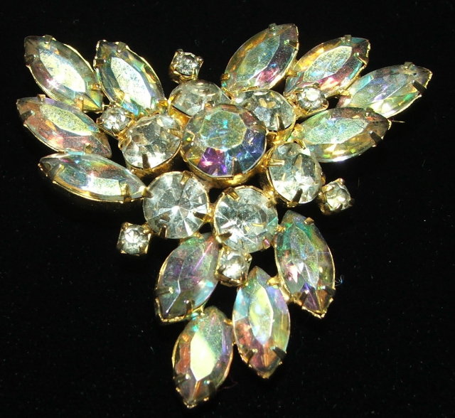 Stylish Vintage Crystal Aurora Borealis Rhinestone Brooch Pin
