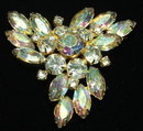 Stylish Vintage Crystal Aurora Borealis Rhinestone Brooch Pin