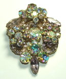 Vintage Crystal Aurora Borealis and Lavender Rhinestone Brooch Pin