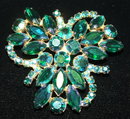 Vintage Emerald Aurora Borealis Rhinestone Brooch / Pin