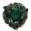 Vintage / Antique Emerald Green Glass & Pewter Filigree Brooch / Pin