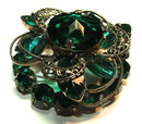 Vintage / Antique Emerald Green Glass & Pewter Filigree Brooch / Pin