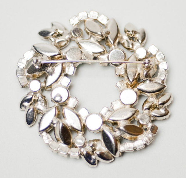 Vintage Light Sapphire, Smoke, and Aurora Borealis Rhinestone Wreath Brooch