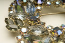 Vintage Light Sapphire, Smoke, and Aurora Borealis Rhinestone Wreath Brooch