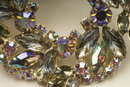 Vintage Light Sapphire, Smoke, and Aurora Borealis Rhinestone Wreath Brooch