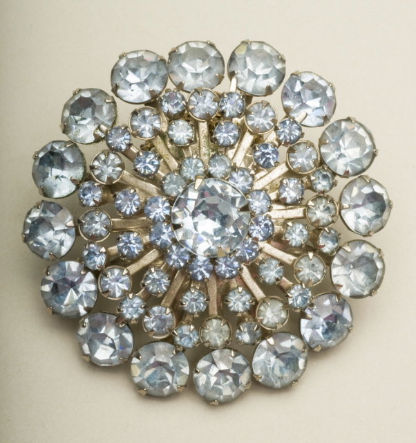 Vintage Light Sapphire Rhinestone Sunburst Brooch