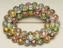 Vintage Multi-Color Rhinestone Oval Wreath Brooch