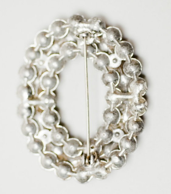 Vintage Multi-Color Rhinestone Oval Wreath Brooch