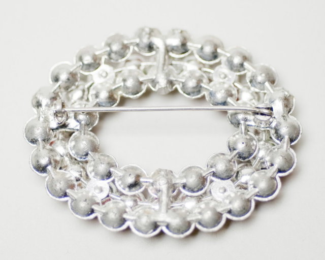 Vintage Multi-Color Rhinestone Oval Wreath Brooch