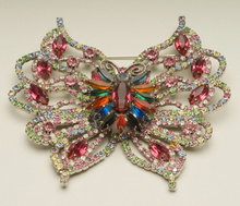 Magnificent Vintage / Antique Multi-Color Rhinestone Butterfly Brooch