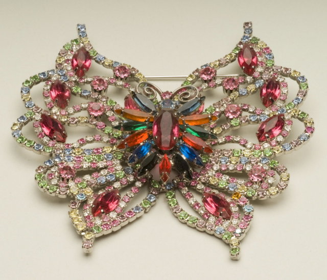 Magnificent Vintage / Antique Multi-Color Rhinestone Butterfly Brooch