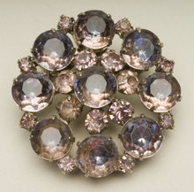 Vintage Round Rhinestone Brooch in Light Amethyst and Purple