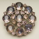 Vintage Round Rhinestone Brooch in Light Amethyst and Purple