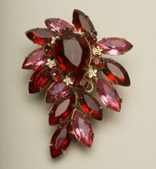 Vintage Ruby and Rose Marquise and Pear-Shaped Rhinestone Brooch