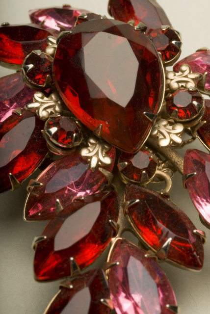 Vintage Ruby and Rose Marquise and Pear-Shaped Rhinestone Brooch