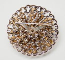 Vintage Hyacinth Glass Rhinestone and Goldtone Filigree Brooch