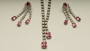 Vintage Crystal Rhinestone and Rose Emerald-Cut Glass Choker and Dangle Earrings
