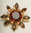 Vintage Smoked Topaz, Aurora Borealis, & Crystal Rhinestone Starburst Brooch
