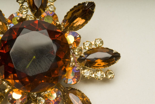 Vintage Smoked Topaz, Aurora Borealis, & Crystal Rhinestone Starburst Brooch